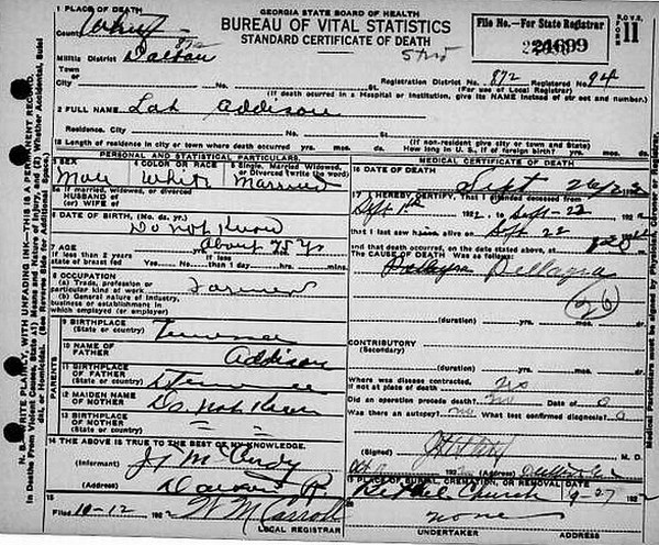 Whitfield County, Georgia Death Certificates